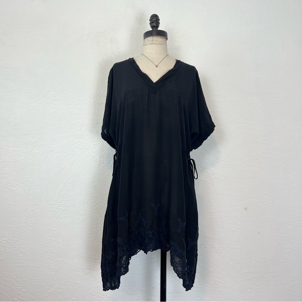 Johnny Was black and navy embroidered sheer cover-up tunic dress MD